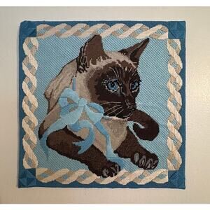 Vintage Siamese Cat Crewel 14"x14"